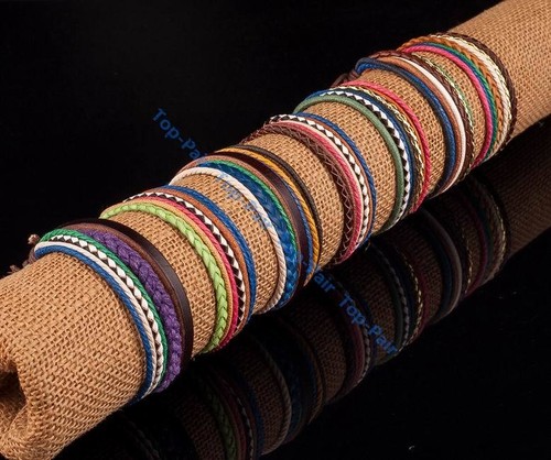 Mens Leather and Hemp Braided Surfer Wristband Bracelet Cuff Lots Color For Lady - Picture 8 of 10