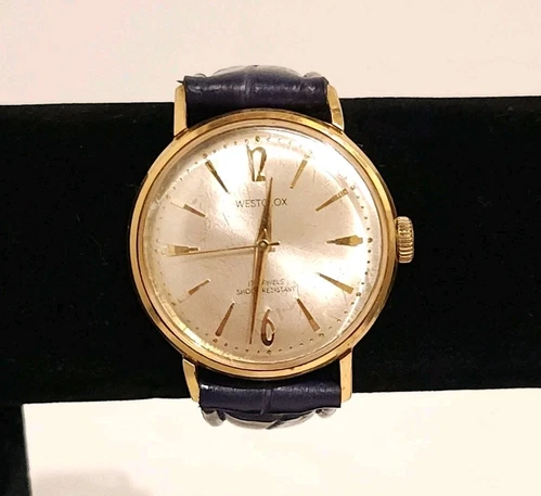 Westclox Vintage 1960's Wrist Watch Manual Wind Navy Leather Strap 32mm Works