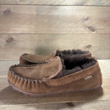 ll bean wicked good mens size 8 shoes brown suede shearling lined slippers