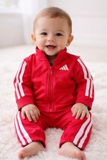    Adidas Baby Infant 2 Piece Tracksuit Set Red White Zip Jacket Pants 6M NWT New