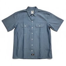 dickies mens size large light blue short sleeve premium chambray work shirt new