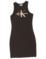 CALVIN KLEIN JEANS Womens Sleeveless Graphic Bodycon Dress UK 6 XS Black CM08