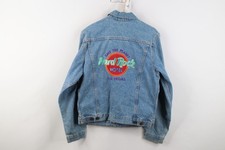Vintage 90s Hard Rock Cafe Womens Large Las Vegas Denim Trucker Jacket Blue USA