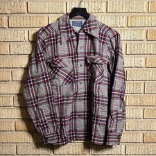 Pendleton Vintage Wool Board Shirt Gray Flannel Plaid Loop Collar Flap Pocket S