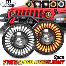 Pair 7" Round LED Headlights Start-up Light DRL H4 For Jeep Wrangler JK TJ CJ LJ