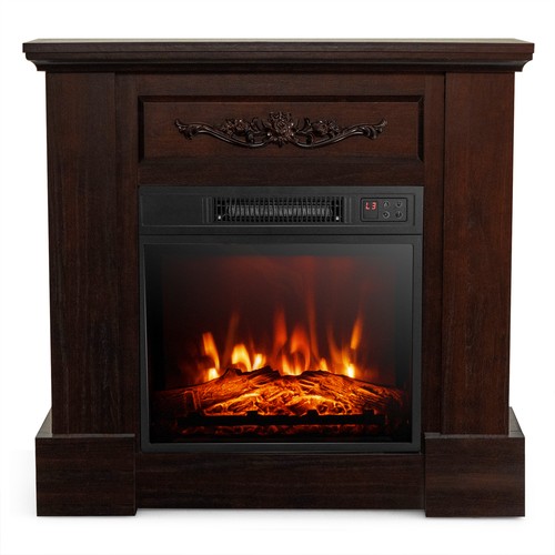 32" Electric Fireplace Mantel TV Stand Space Heater 1400W w/Remote Control Brown - Picture 10 of 10