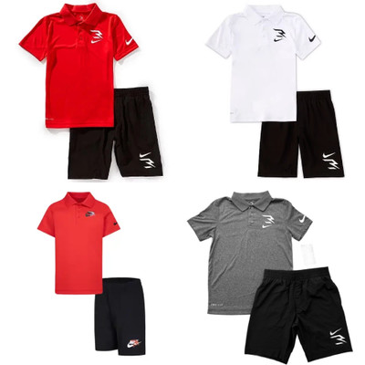 New Nike 3Brand Boys Short Sleeve Polo Shirt & Shorts Pick Size & Color