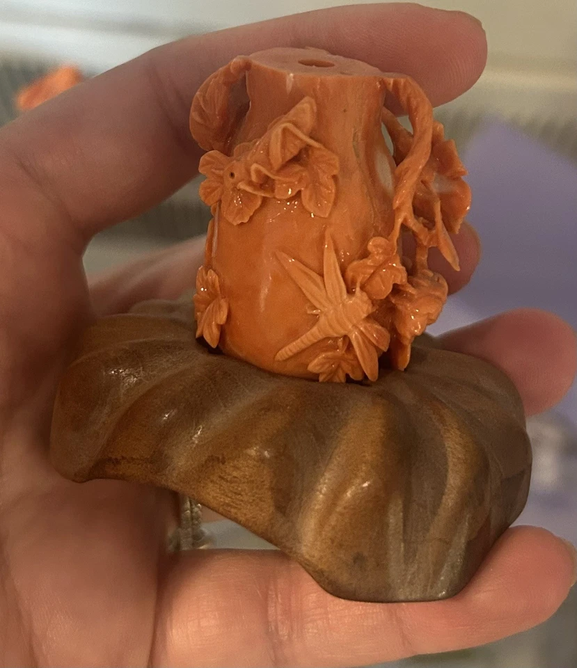 装饰老式中国雕刻珊瑚鼻烟瓶破损请阅读古董 — 第 3/4 张图片