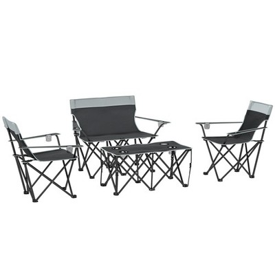 Outsunny 4-teiliges faltbares Campingtisch- und -stühle-Set, grau
