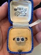 18ct gold diamond natural sapphire cluster ring boxed Victorian