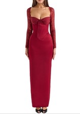 House Of CB Perdi Corset Bodice Long Sleeve Gown Rhubarb Small (A-C Cups) $259