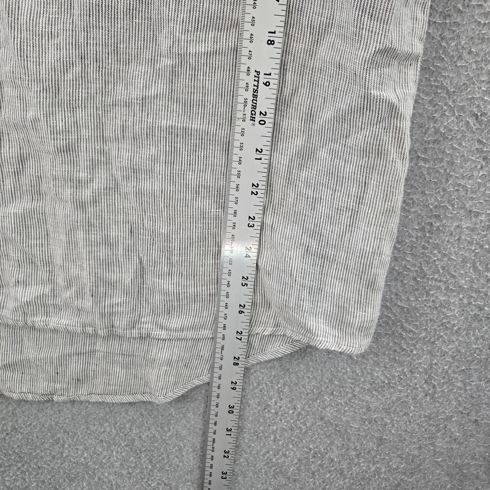 Camisa abotonada Ellen Tracy para mujer L gris lino rayas lengüeta enrollable cuello Foto 3 de 4
