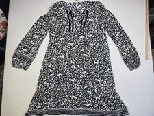 Old Navy Womens Black & White Floral Deer Birds Long Sleeve Dress M Tall