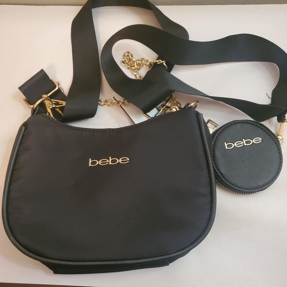 Bebé Textured Black Makeup Pouch With Silver Rhinestone