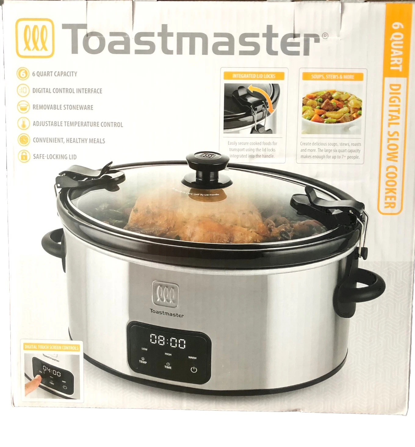 Toastmaster 6-Quart Digital Slow Cooker with Locking Lid - New