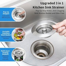 Upgraded 3 in 1 Kitchen Sink Drain Strainer Stopper,Stainless Steel Wrap Around