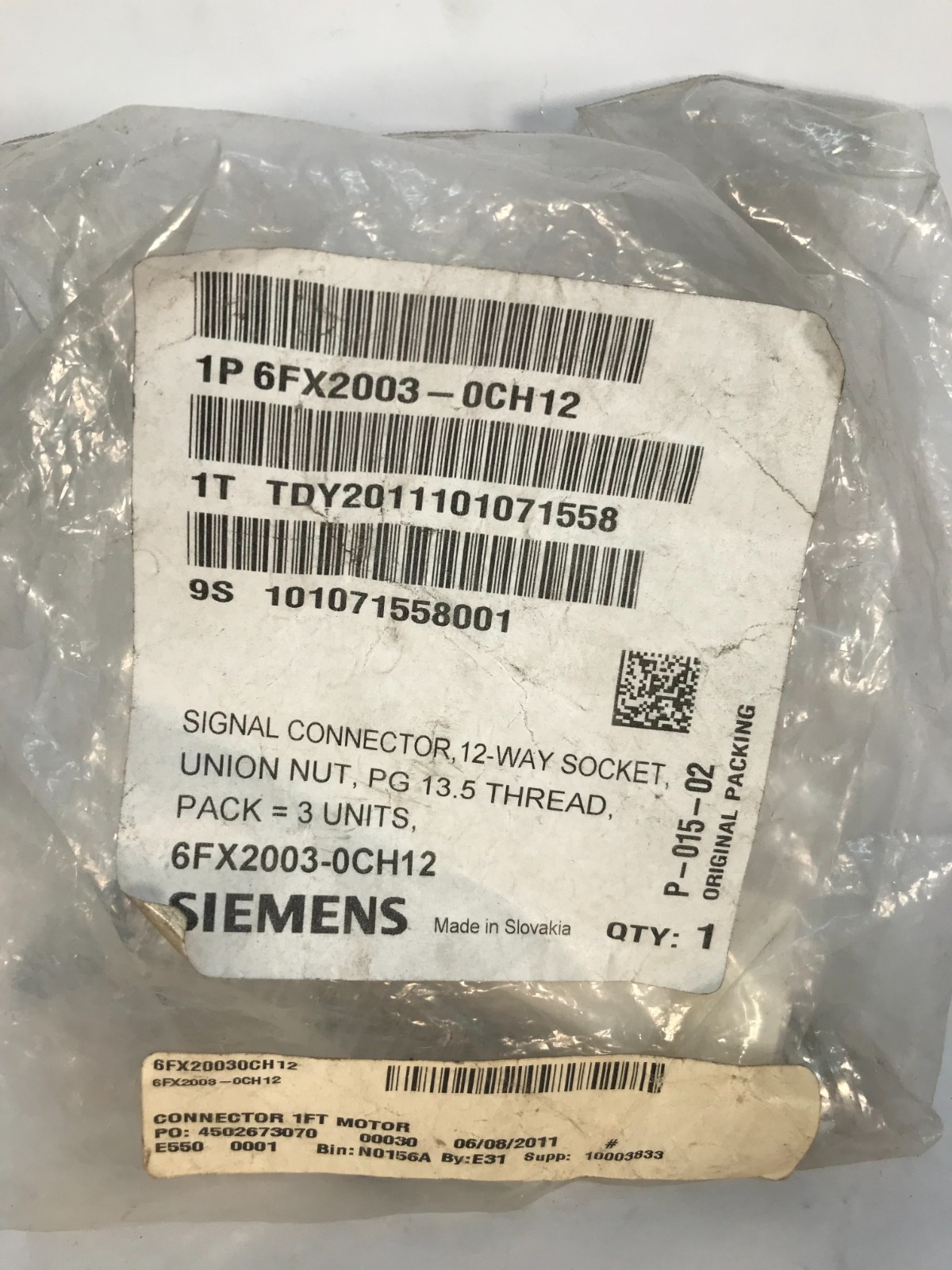 Siemens 6FX2003-0CH12 Signal Connector, 12 Way Socket, Union Nut, PG 13.5 Thread
