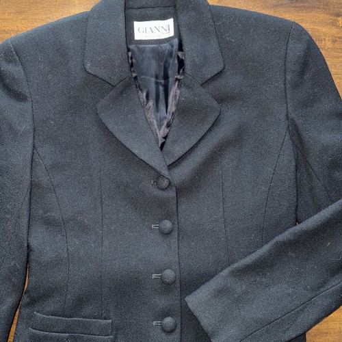 Gianni Petite Womens 100% Wool Black 4 Button Jacket Blazer Size 2P - Picture 4 of 11