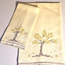 Vint. MARGHAB Hand Embroidery Guest Towels - JACARANDA TREE - Yellow - FREE SHIP