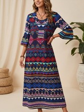 Handmade Southwest Stripe Maxi MuuMuu Shirt Dress Bell Sleeves Boho Western M