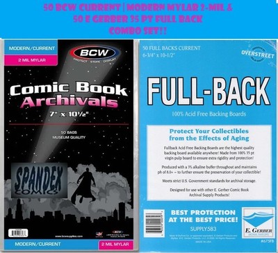 50 BCW Current Modern 2-Mil Mylar Archivals Comic Bags + 50 E Gerber Full Backs