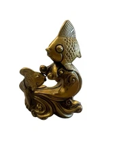 BRASS/COPPER CARPS FISHES SWIMMING UP TOWARD THE GATE STATUE (AROUND 3 ")