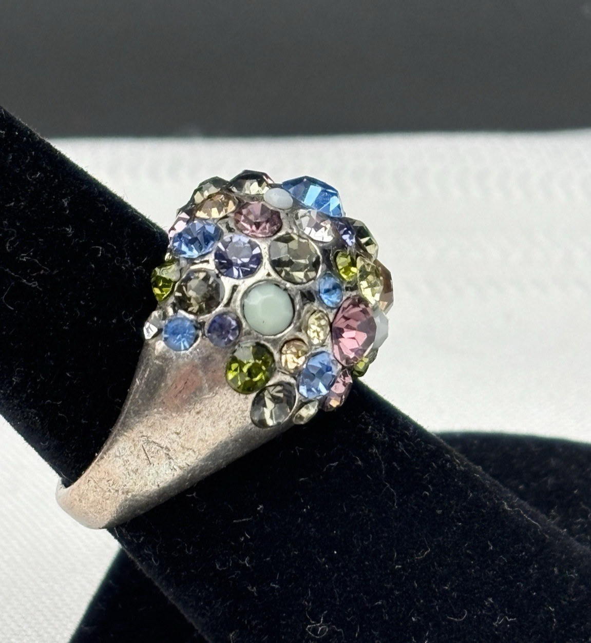 Multicolor Rhinestone Dome Shape Silver Tone Cock… - image 3