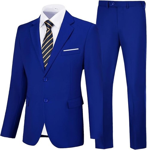 Herren Anzug Slim Fit Royalblau 2 Teiler Suit M 40R 34W 2 Knopf Kerb Revers