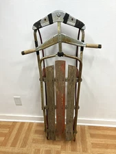 Vintage Wood Sled metal wooden wall art decor rustic christmas runner sleigh old