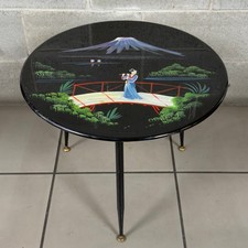 Tavolino Orientale Rotondo Legno Laccato Dipinto Modernariato Vintage XX Sec.