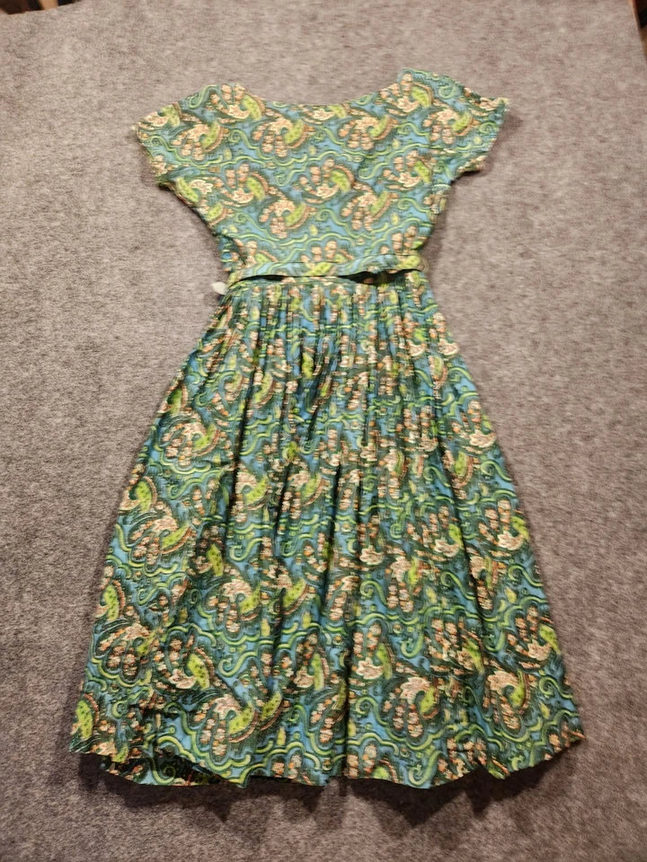 JERRY GILDEN Spectator Dress Women XS/S Small Green Blue Paisely 1950s Pin-Up - Image 3 of 4