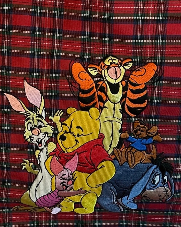 Bolso de Mano De Colección Disney Winnie The Pooh Bordado Tartán Cuadros Rojo Shopper Usado en Excelente Condición Foto 3 de 4