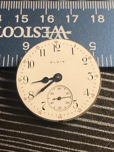 Antique 1911 Elgin Grade 324 Pocket Watch Movement Model 3, Flaweless Dial. P&R