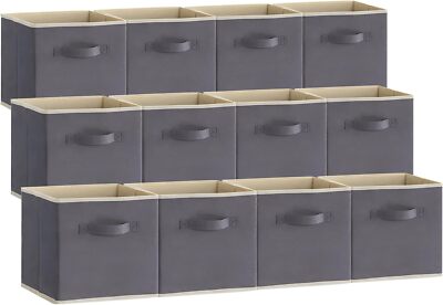 Lifewit 12 Packs Storage Cubes, 11 Inch Cube Bins, Medium, Gray 