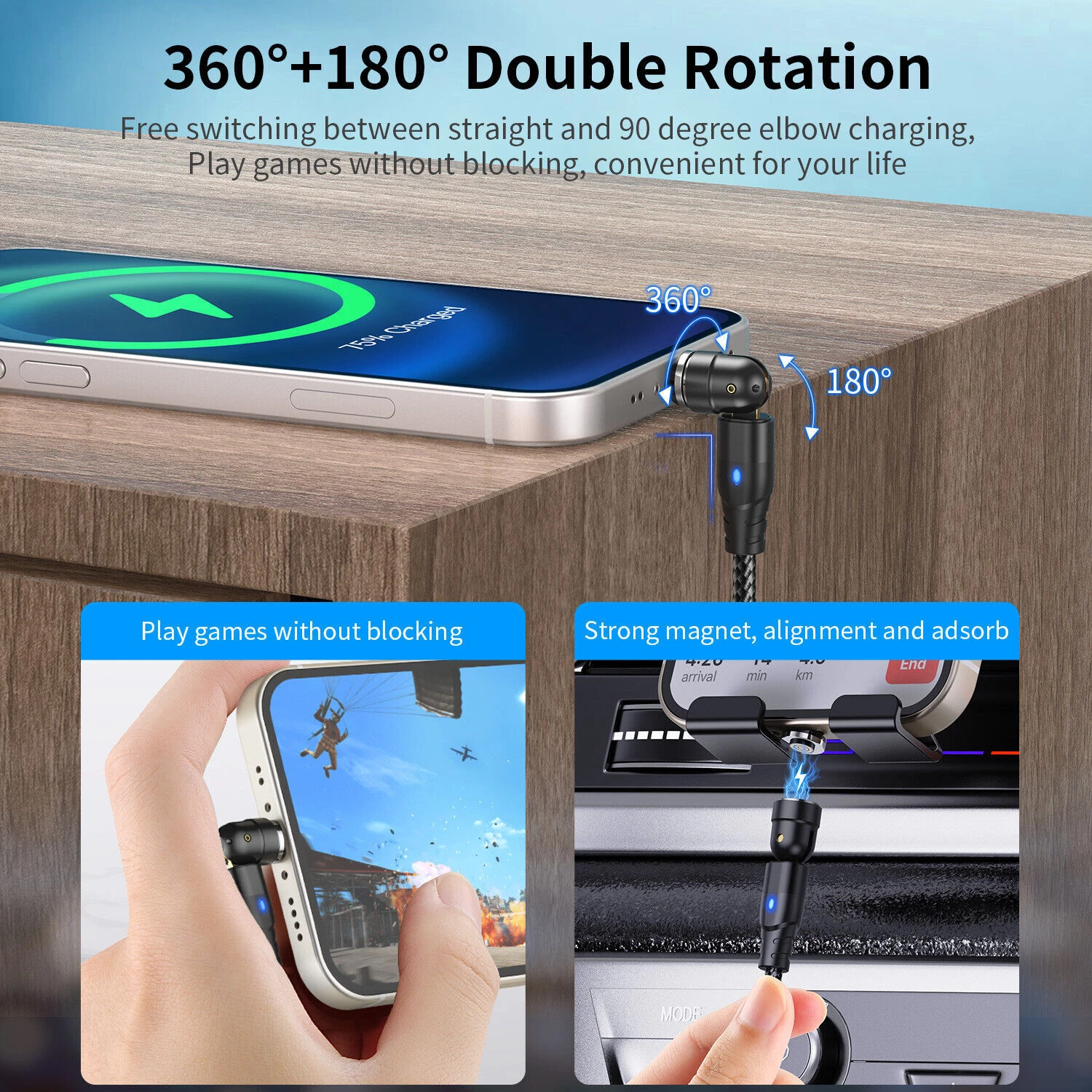 Magnetic PD 60W To Type C Micro USB 3A Fast Charging Cable Data Sync Cord_voghion.com
