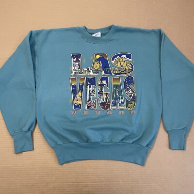 VINTAGE Las Vegas Sweatshirt Adult Medium Blue Crewneck Nevada Art 90s Y2K Mens