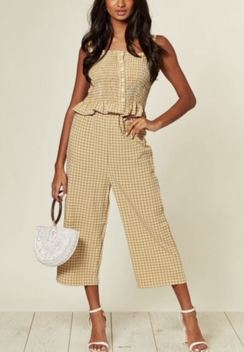 Women Ladies Summer Yellow Check Cami 