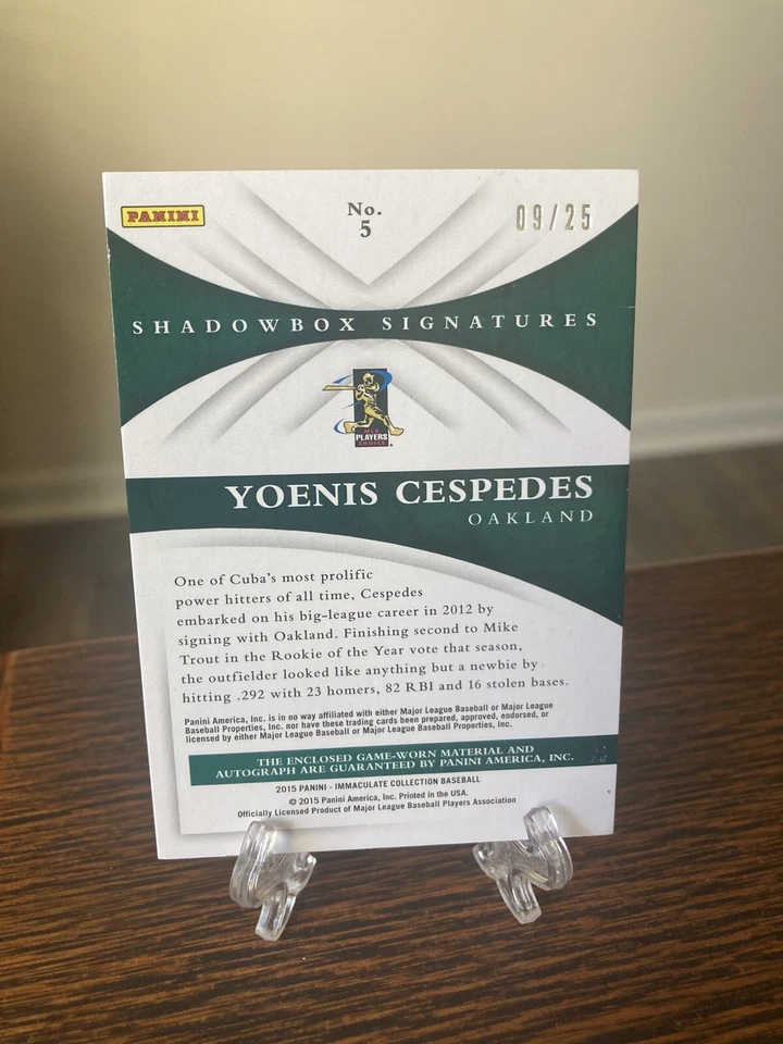 2015 Panini Immaculate YOENIS CESPEDES SHADOW BOX Auto Jersey /25 #5 RARE SSP - Image 2 of 2