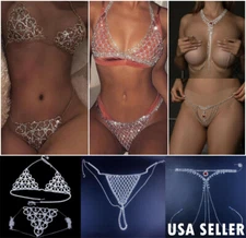 Rhinestone Body Chain Jewelry Women Bikini Chest Bra Thong Sexy Lingerie Crystal