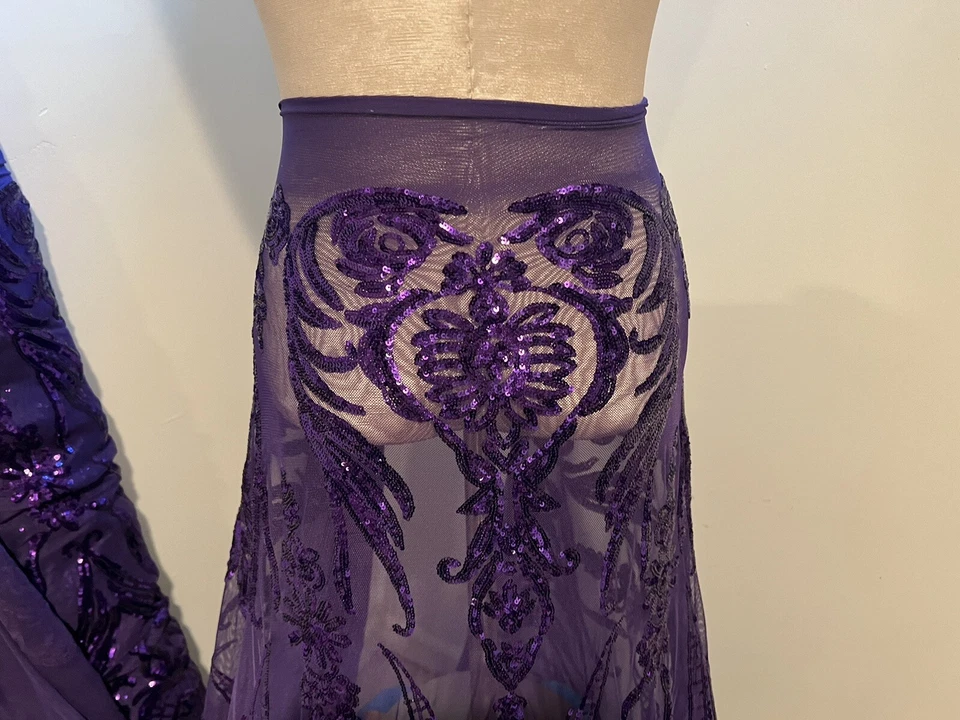 фиолетовый 4way эластичные блестки вышивка сетки кружева ткани 50» ширина 1 ярд - Изображение 2 из 4