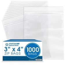 3" x 4" Reclosable Zip Plastic Bags - 1000 Count - 2 Mil Clear