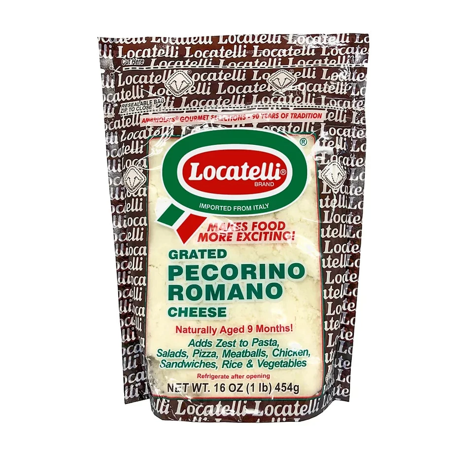 Locatelli Grated Pecorino Romano Cheese 1 Pound Bag made with sea salt