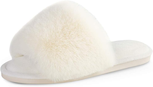 Women'S Faux Fur Slippers Fuzzy Flat Spa Fluffy Open Toe House Shoes Indoor Outd - Picture 9 of 12