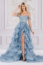 Off Shoulder Ruffle Skirt Embellished Glitter Long Prom Dress