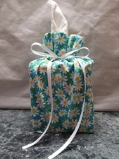 Daisies white on aqua cotton Fabric square Tissue Box Cover / handmade