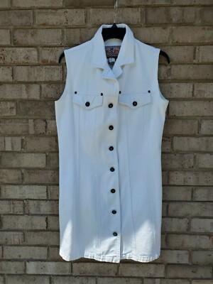 EXP White Denim Sleeveless Button Down Shift/Dress - Size L | eBay