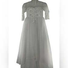 Girls Flower Girl White Dress W/ Corset Back, Lace  Train