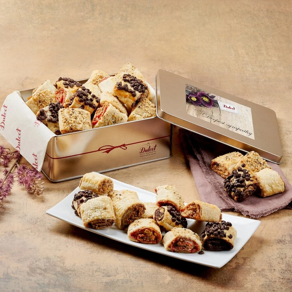 Cestas de regalo Dulcet con sabor escamoso Rugelah lata chispas de chocolate canela frambuesa Foto 4 de 4