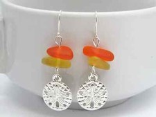 Sea Glass Earrings, Silver Charm Earrings, Beach Wedding, SAND DOLLAR Shell Gift