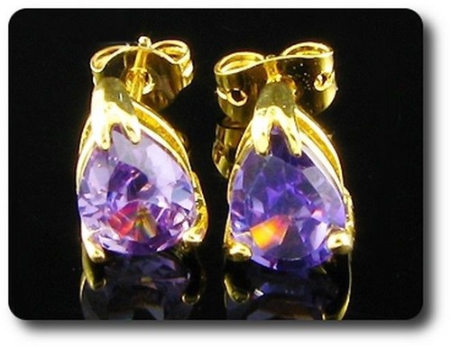Boucles D'oreilles Améthyste Plaqué Or 18K - 2x10 Mm - Neuf Avec étiquettes